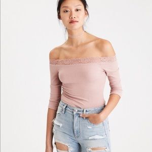 American Eagle Off the Shoulder Pink Bodysuit
